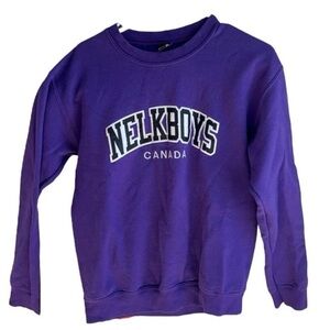Nelk Boys Canada Purple Sweatshirt White  Graphic Mens Small Crew EUC